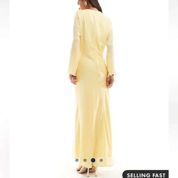 ASOS Yellow Mock Neck Bishop Sleeve Midi Dress - Picture 4 of 4